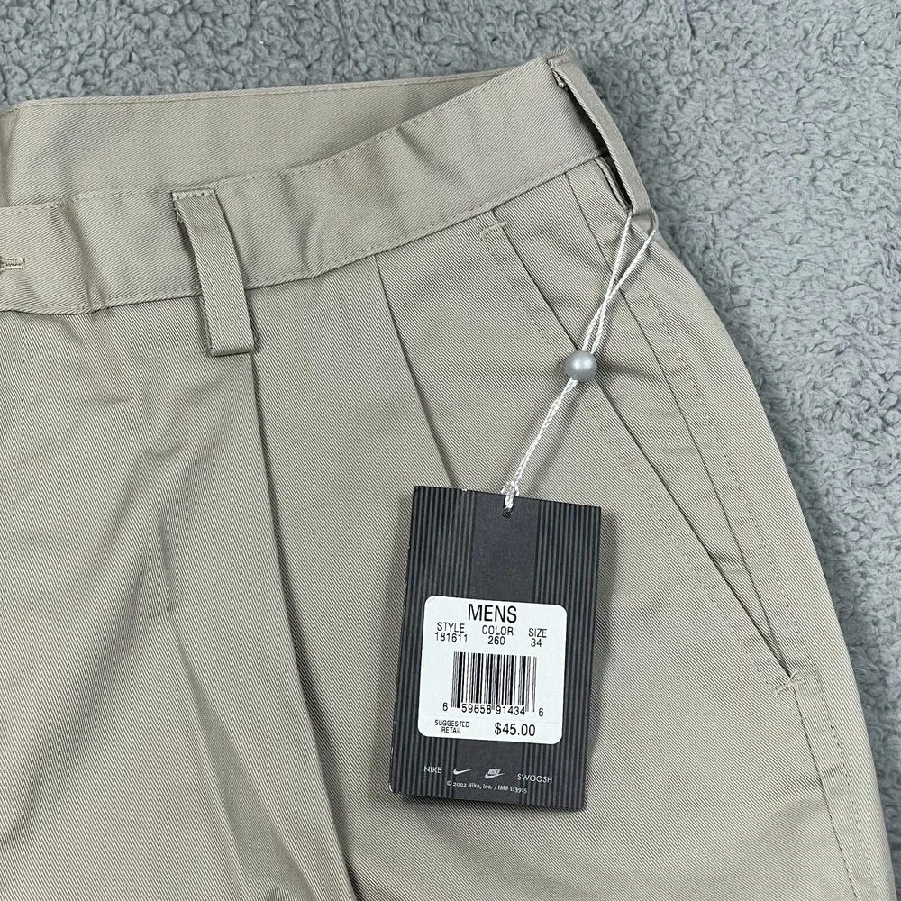 Nike Golf Chino Shorts 100% Cotton Pleated Front Beige Men's Size 34 VTG‎ NWT